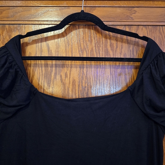 ASOS DESIGN Black Mini Dress Fluffy Cap Sleeves Shortsleeve Scoop Neck Size 14 - Picture 9 of 11